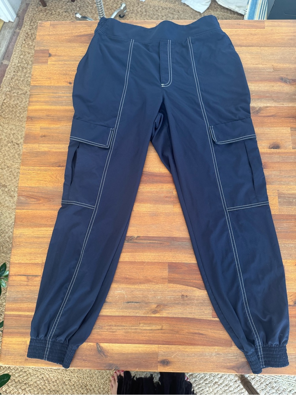 Athleta Navy Track Jogger Pants with Contrast Stitching